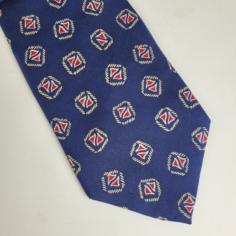 Christian Dior Nautical Necktie Navy Blue Micro Sailboat Pattern Boating Classic